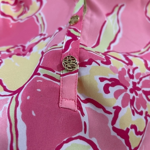 Lilly Pulitzer Elsa Daylily Silk Blouse Top Pink Yellow Floral Size S Popover - Picture 4 of 7
